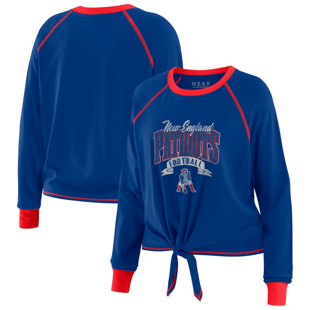 New England Patriots WEAR by Erin Andrews Women's Tie-Front Long Sleeve Top Royal/Red