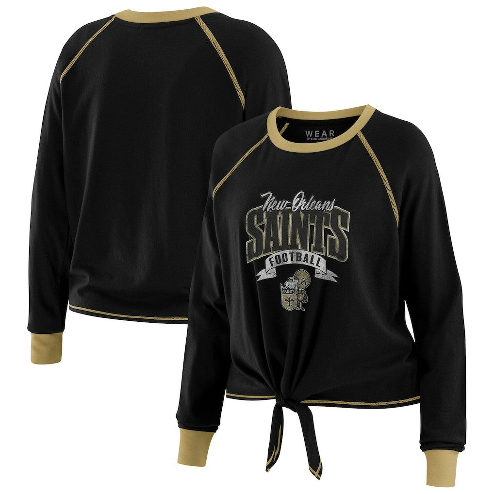 New Orleans Saints WEAR by Erin Andrews Women's Tie-Front Long Sleeve Top Black/Gold