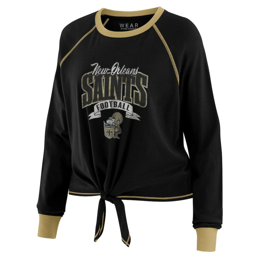 New Orleans Saints WEAR by Erin Andrews Women's Tie-Front Long Sleeve Top Black/Gold