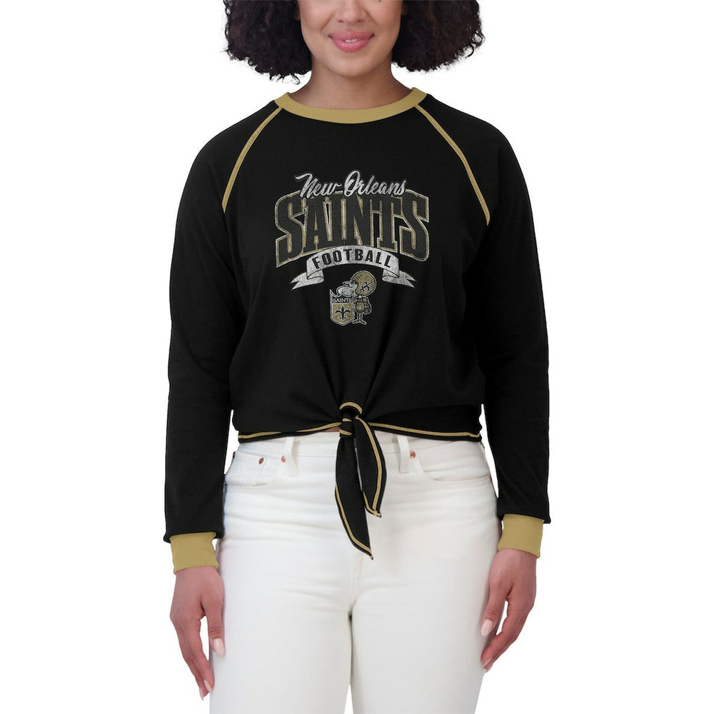 New Orleans Saints WEAR by Erin Andrews Women's Tie-Front Long Sleeve Top Black/Gold