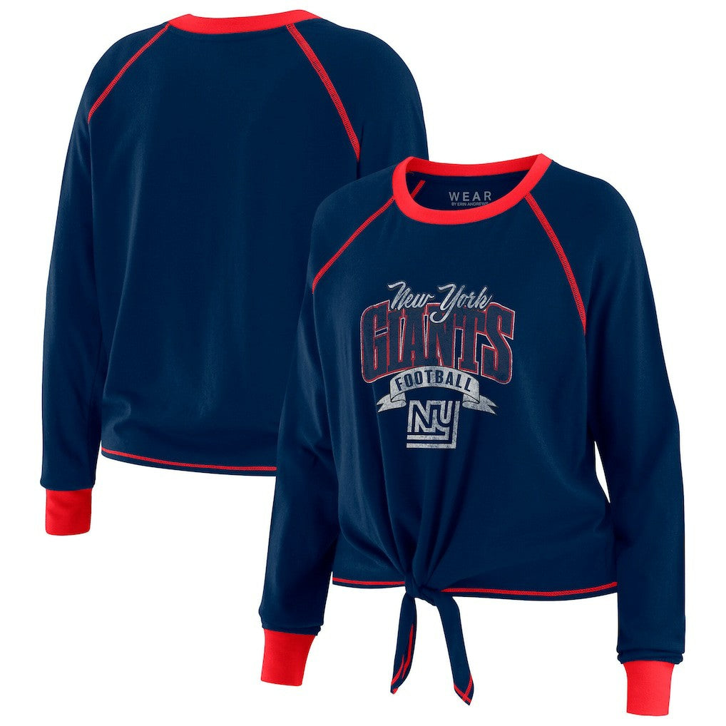 New York Giants WEAR by Erin Andrews Women's Tie-Front Long Sleeve Top Navy/Red