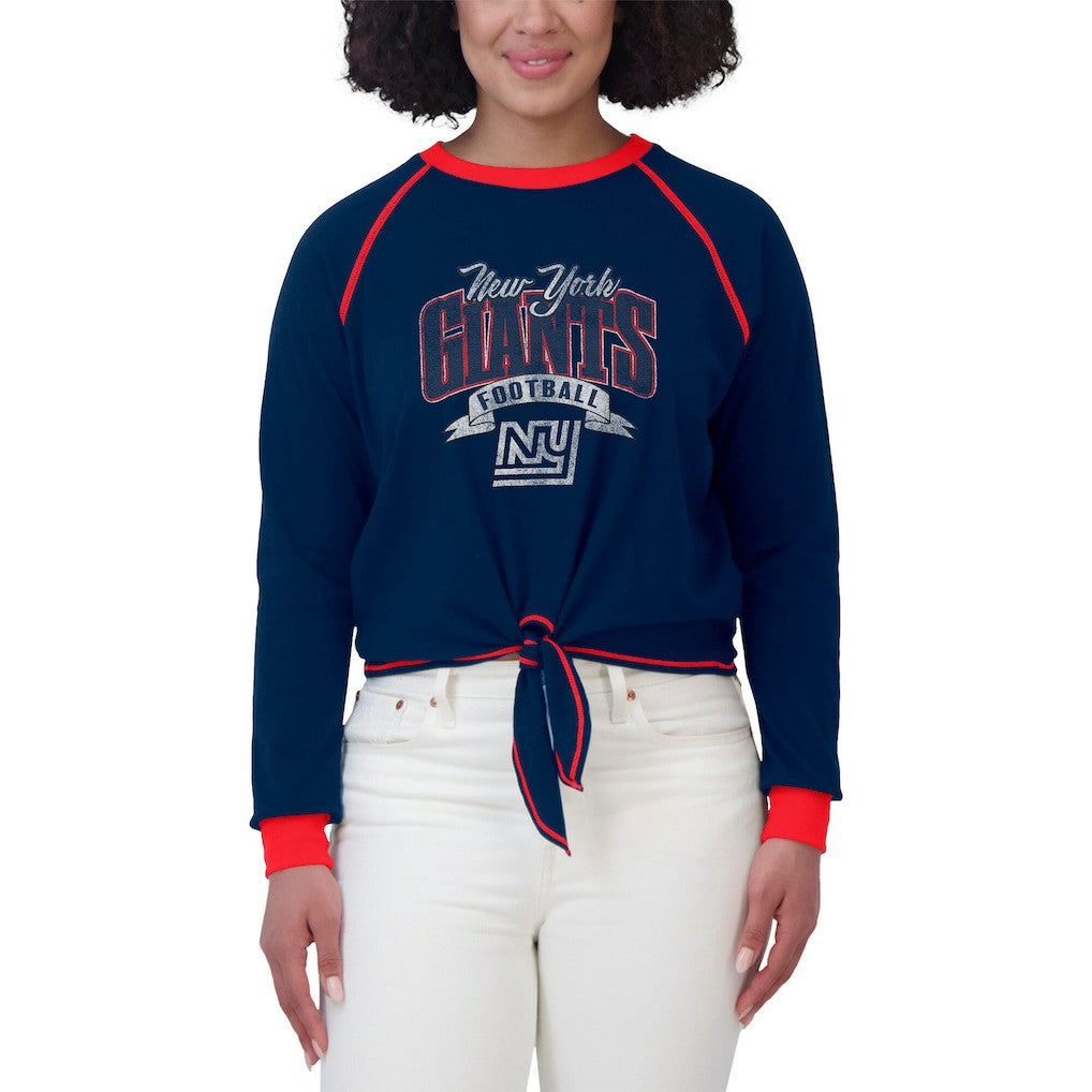 New York Giants WEAR by Erin Andrews Women's Tie-Front Long Sleeve Top Navy/Red