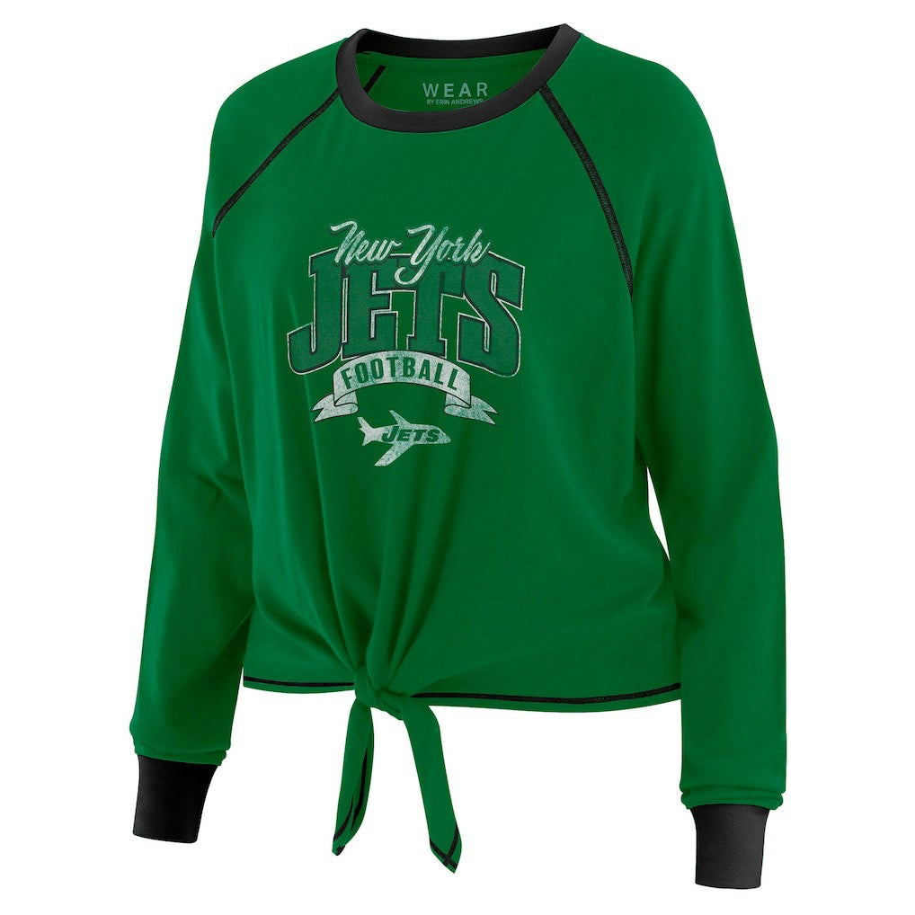 New York Jets WEAR by Erin Andrews Women's Tie-Front Long Sleeve Top Green/Black