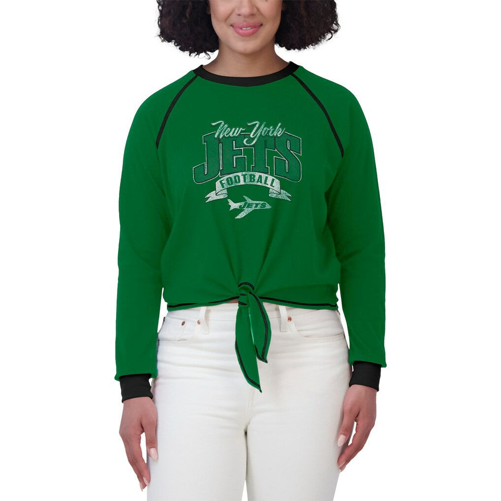 New York Jets WEAR by Erin Andrews Women's Tie-Front Long Sleeve Top Green/Black