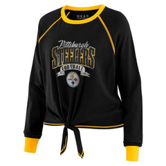 Pittsburgh Steelers WEAR by Erin Andrews Women's Tie-Front Long Sleeve Top Black/Gold