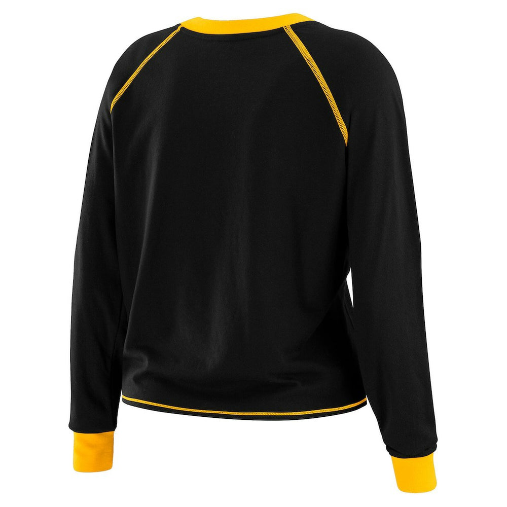 Pittsburgh Steelers WEAR by Erin Andrews Women's Tie-Front Long Sleeve Top Black/Gold