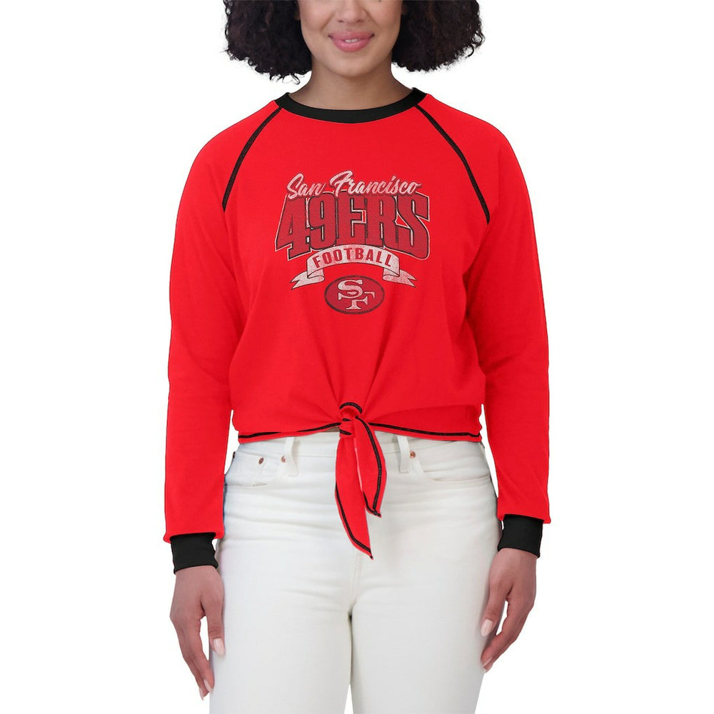 San Francisco 49ers WEAR by Erin Andrews Women's Tie-Front Long Sleeve Top Scarlet/Black