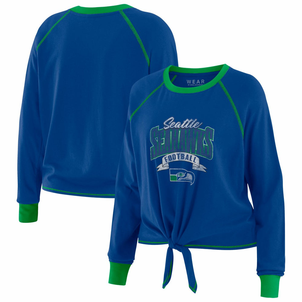 Seattle Seahawks WEAR by Erin Andrews Women's Tie-Front Long Sleeve Top Royal/Green
