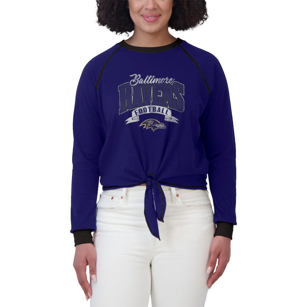 Baltimore Ravens WEAR by Erin Andrews Women's Tie-Front Long Sleeve Top Purple/Black