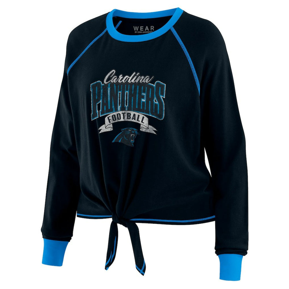 Carolina Panthers WEAR by Erin Andrews Women's Tie-Front Long Sleeve Top Black/Blue