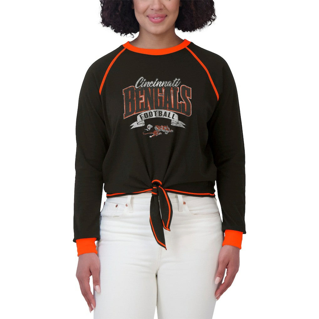 Cincinnati Bengals WEAR by Erin Andrews Women's Tie-Front Long Sleeve Top Black/Orange