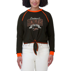 Cincinnati Bengals WEAR by Erin Andrews Women's Tie-Front Long Sleeve Top Black/Orange