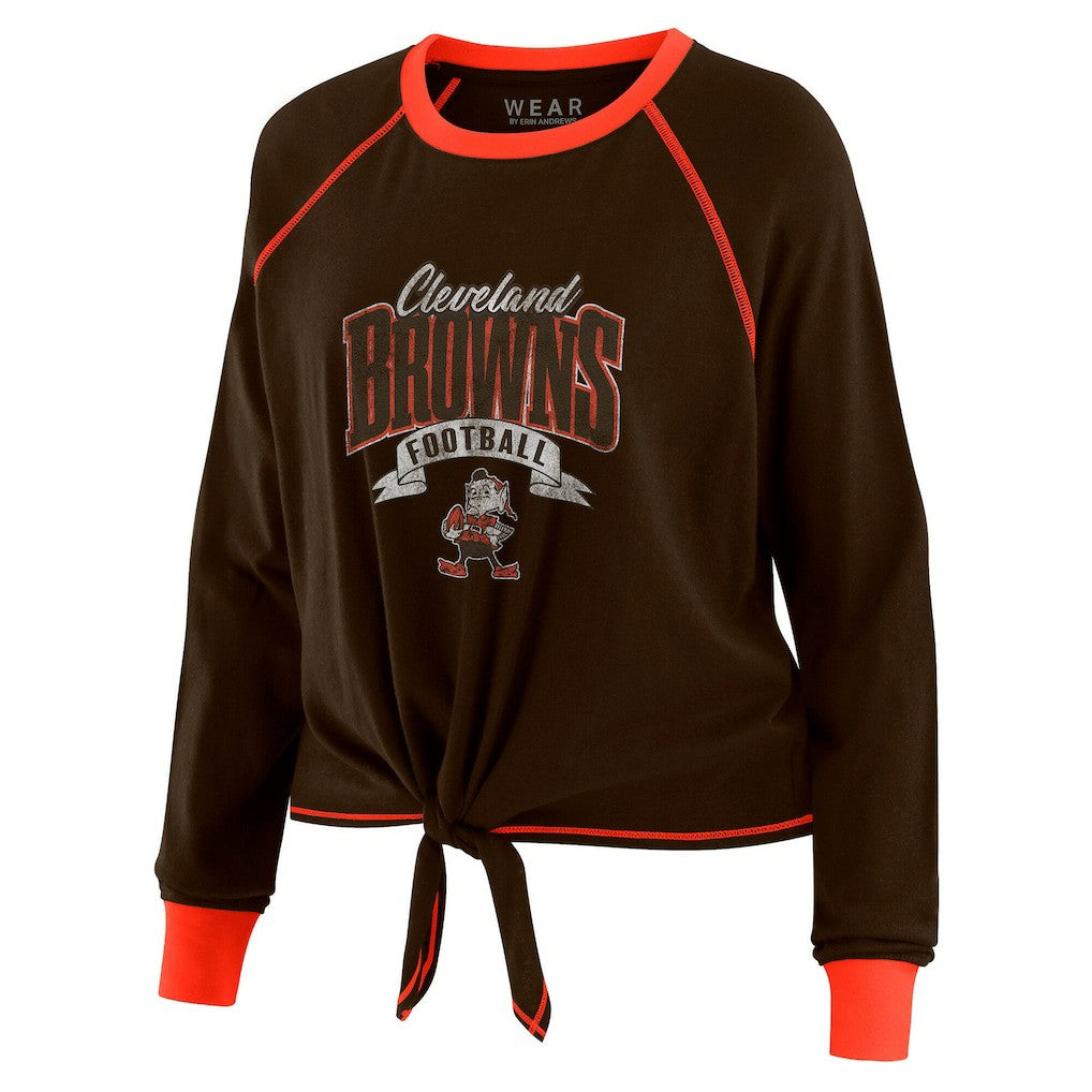 Cleveland Browns WEAR by Erin Andrews Women's Tie-Front Long Sleeve Top Brown/Orange