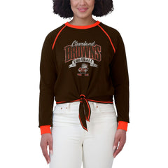 Cleveland Browns WEAR by Erin Andrews Women's Tie-Front Long Sleeve Top Brown/Orange