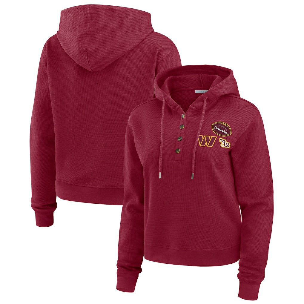Washington Commanders WEAR by Erin Andrews Women's Waffle Hoodie Pullover Top Burgundy