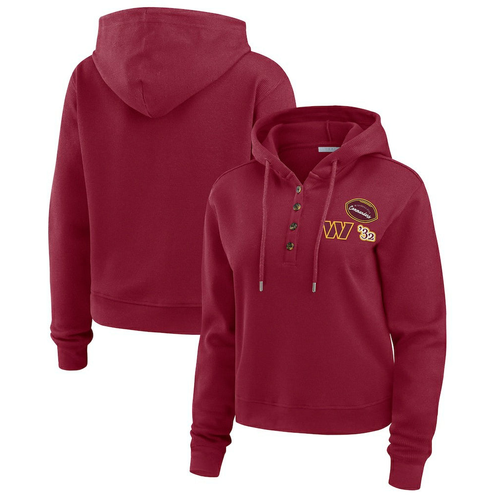 Washington Commanders WEAR by Erin Andrews Women's Waffle Hoodie Pullover Top Burgundy