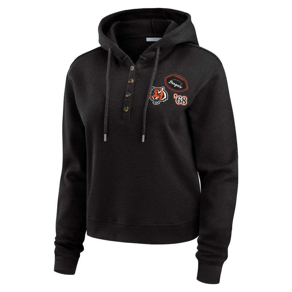 Cincinnati Bengals WEAR by Erin Andrews Women's Waffle Hoodie Pullover Top Black