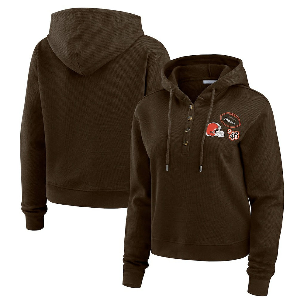 Cleveland Browns WEAR by Erin Andrews Women's Waffle Hoodie Pullover Top Brown