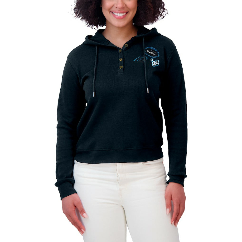 Carolina Panthers WEAR by Erin Andrews Women's Waffle Hoodie Pullover Top Navy