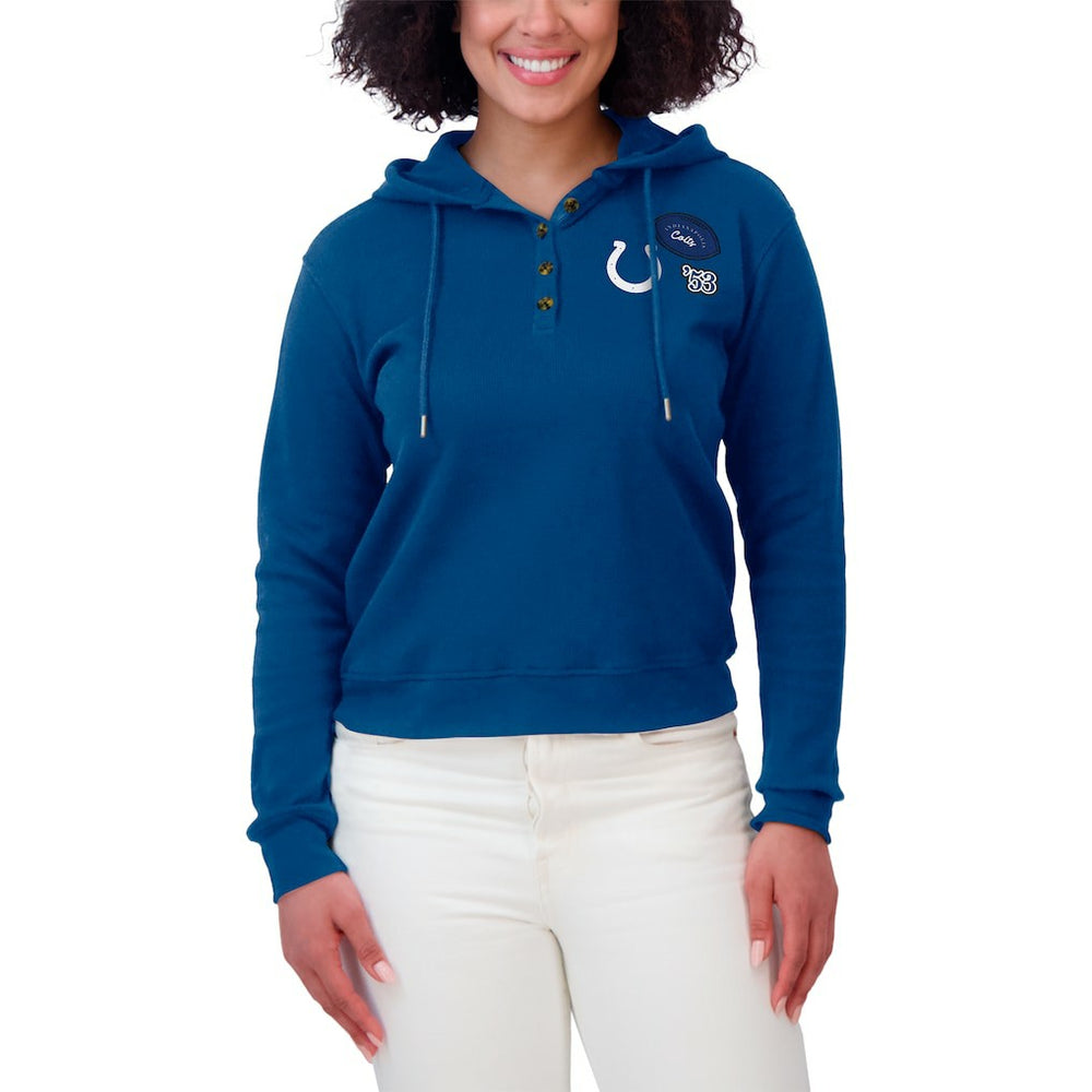 Indianapolis Colts WEAR by Erin Andrews Women's Waffle Hoodie Pullover Top Blue