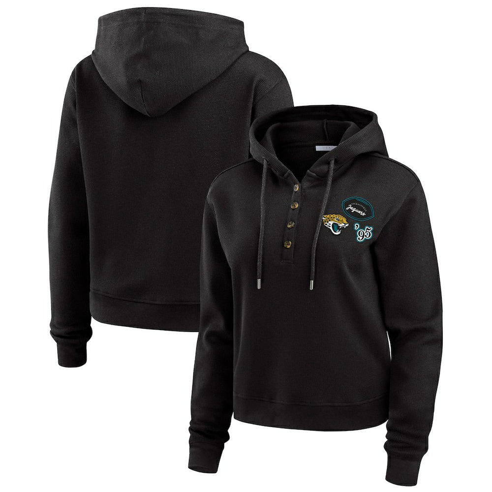Jacksonville Jaguars WEAR by Erin Andrews Women's Waffle Hoodie Pullover Top Black