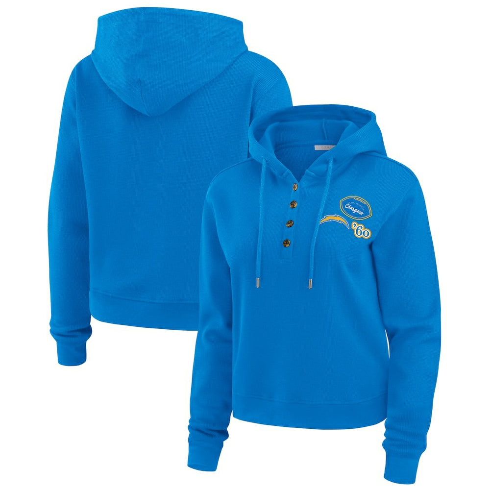 Los Angeles Chargers WEAR by Erin Andrews Women's Waffle Hoodie Pullover Top Powder Blue