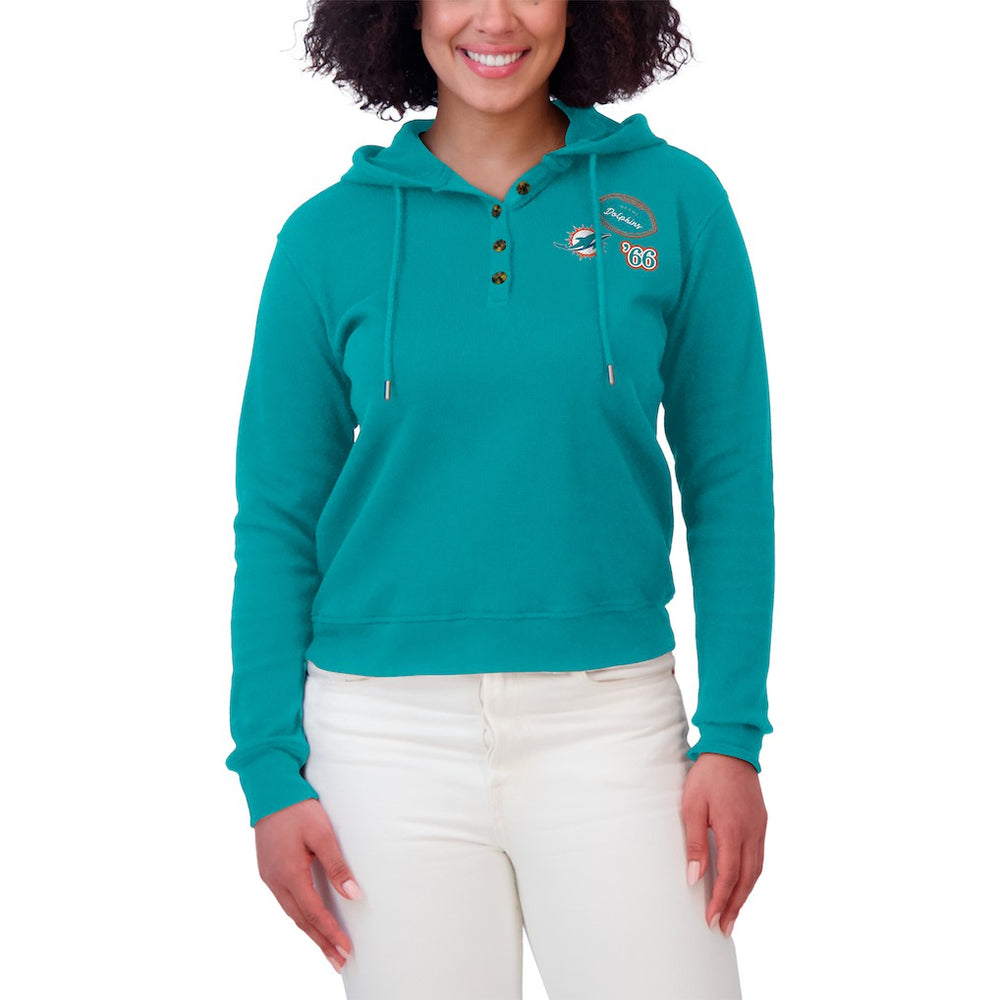 Miami Dolphins WEAR by Erin Andrews Women's Waffle Hoodie Pullover Top Aqua