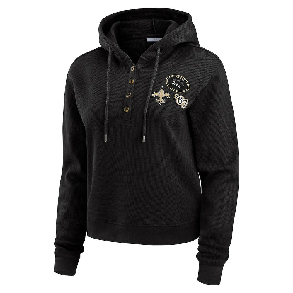 New Orleans Saints WEAR by Erin Andrews Women's Waffle Hoodie Pullover Top Black