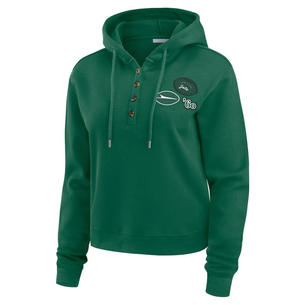 New York Jets WEAR by Erin Andrews Women's Waffle Hoodie Pullover Top Green
