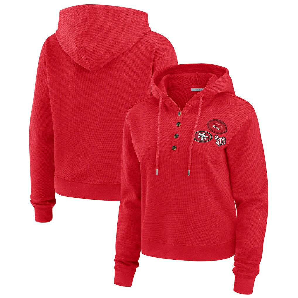 San Francisco 49ers WEAR by Erin Andrews Women's Waffle Hoodie Pullover Top Scarlet