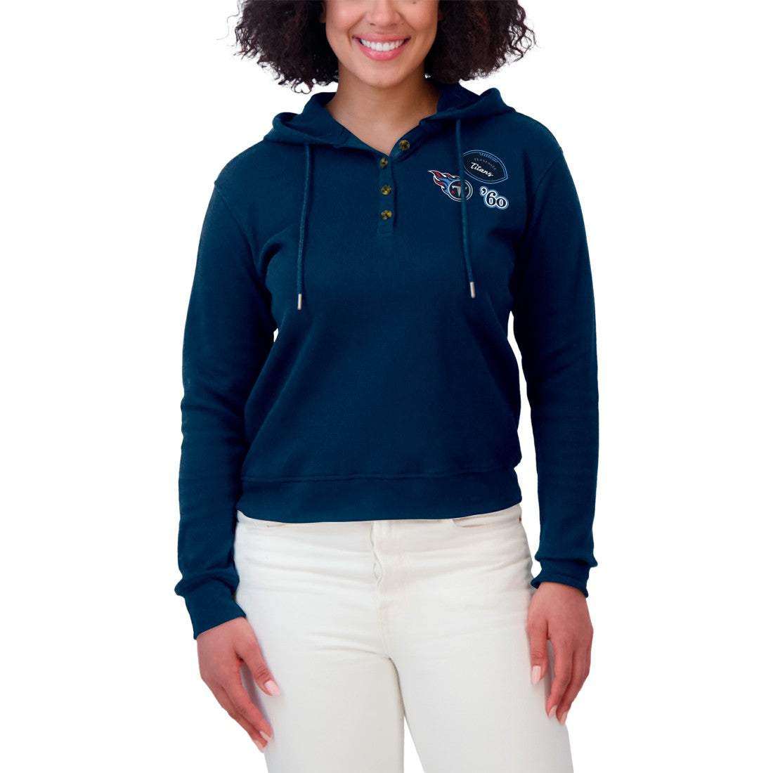 Tennessee Titans WEAR by Erin Andrews Women's Waffle Hoodie Pullover Top Navy
