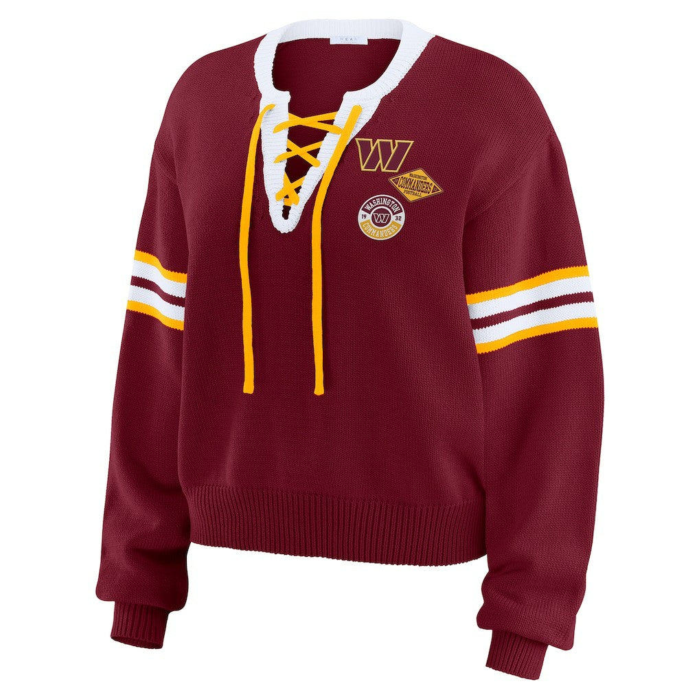 Washington Commanders WEAR by Erin Andrews Women's Lace-Up Pullover Sweatshirt Burgundy