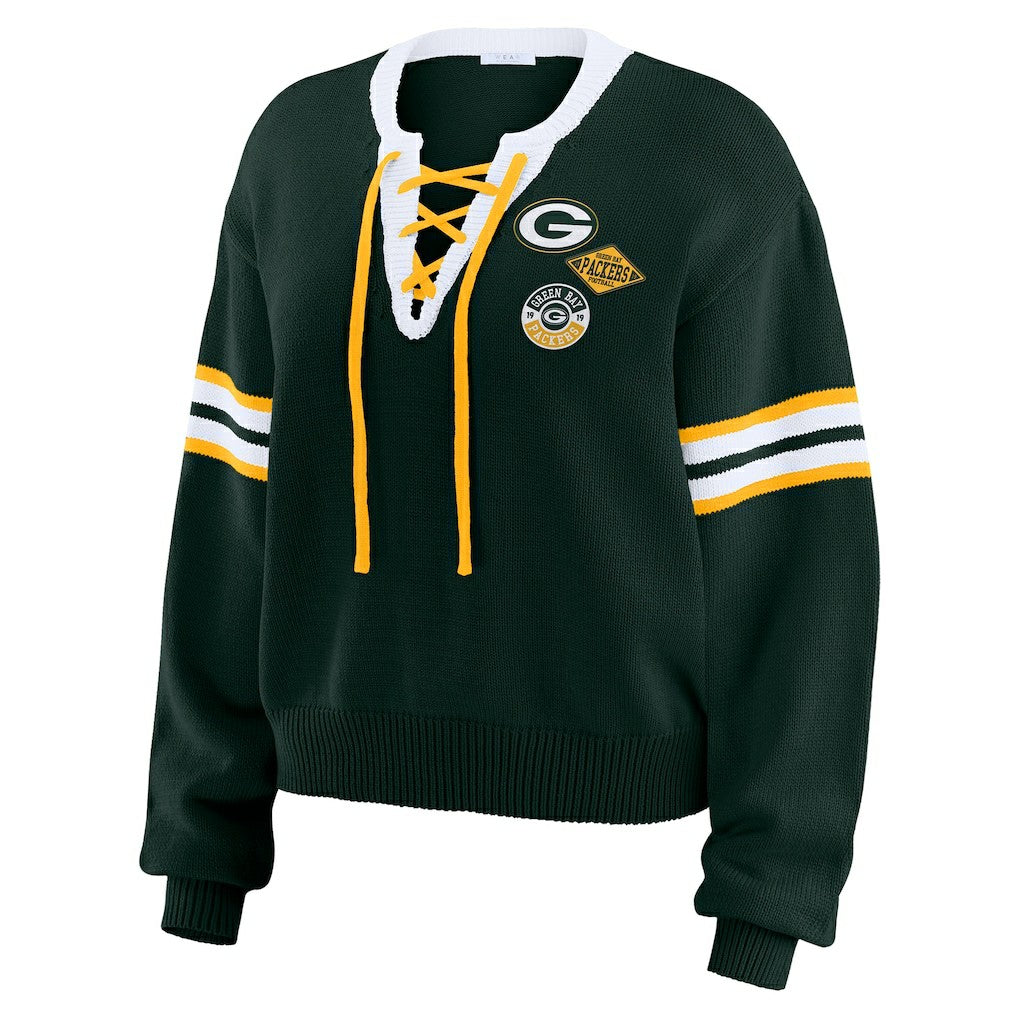 Green Bay Packers WEAR by Erin Andrews Women's Lace-Up Pullover Sweatshirt Green