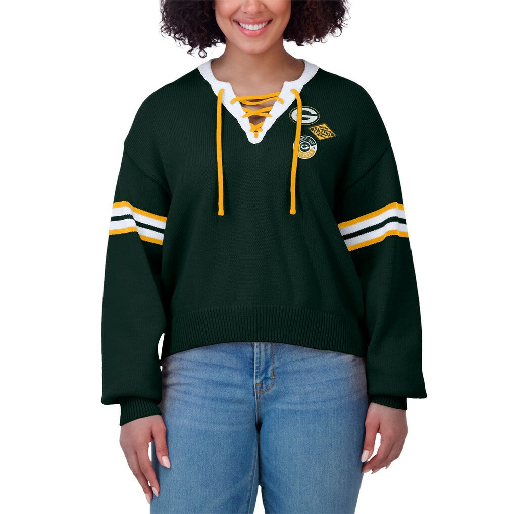 Green Bay Packers WEAR by Erin Andrews Women's Lace-Up Pullover Sweatshirt Green