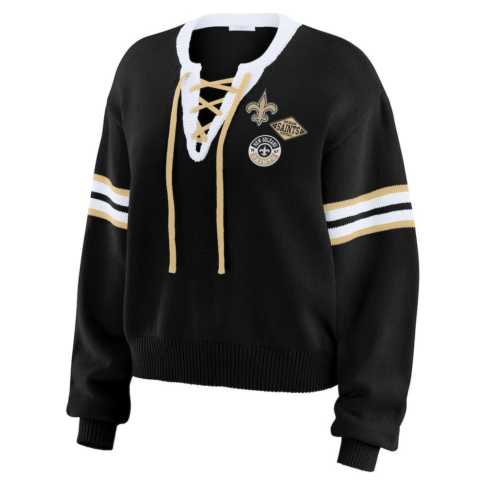 New Orleans Saints WEAR by Erin Andrews Women's Lace-Up Pullover Sweatshirt Black