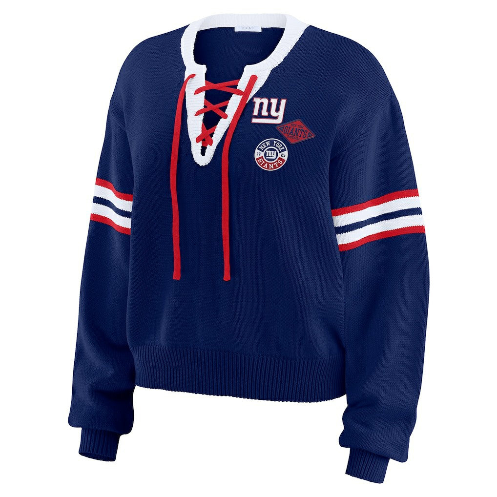 New York Giants WEAR by Erin Andrews Women's Lace-Up Pullover Sweatshirt Royal