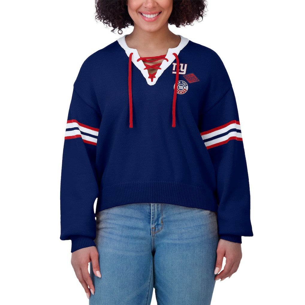 New York Giants WEAR by Erin Andrews Women's Lace-Up Pullover Sweatshirt Royal
