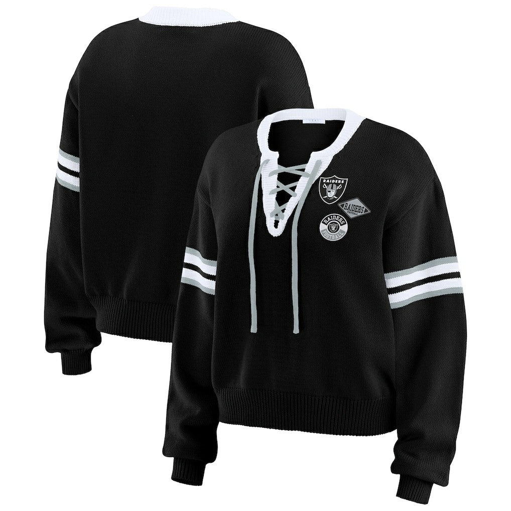 Las Vegas Raiders WEAR by Erin Andrews Women's Lace-Up Pullover Sweatshirt Black