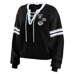 Las Vegas Raiders WEAR by Erin Andrews Women's Lace-Up Pullover Sweatshirt Black