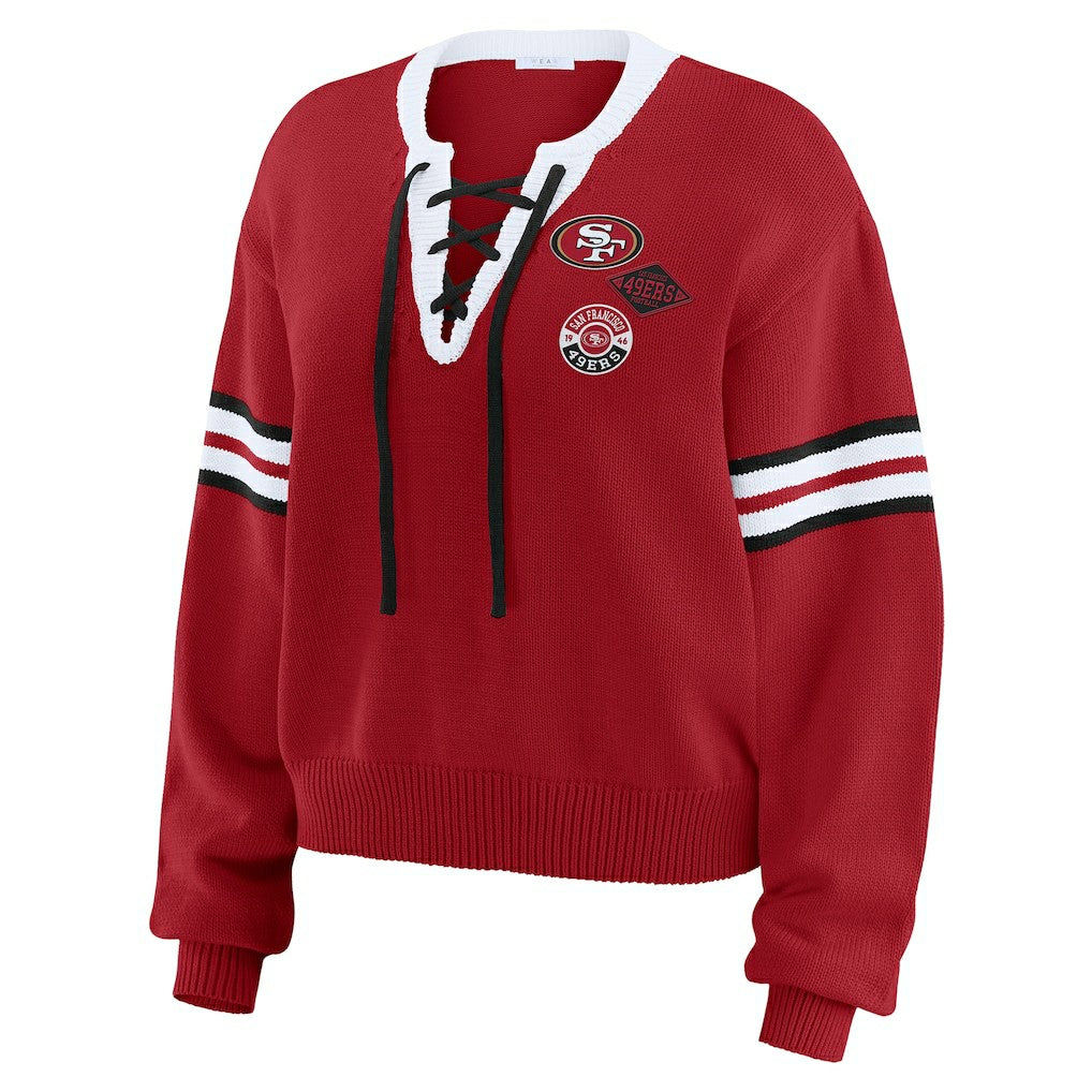 San Francisco 49ers WEAR by Erin Andrews Women's Lace-Up Pullover Sweatshirt Scarlet