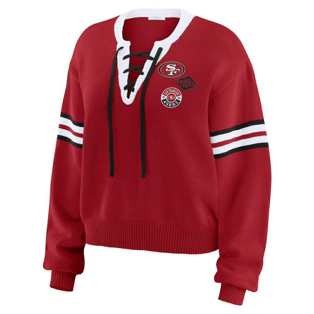 San Francisco 49ers WEAR by Erin Andrews Women's Lace-Up Pullover Sweatshirt Scarlet