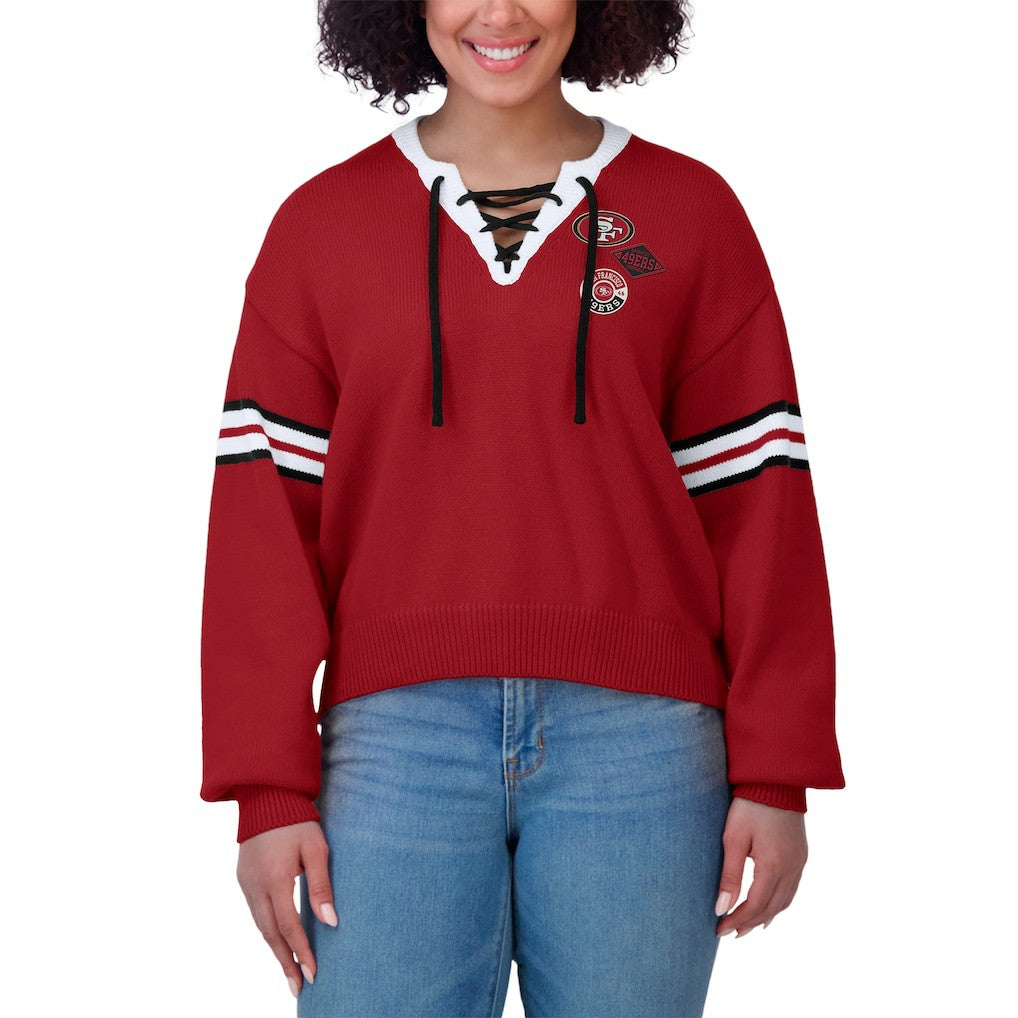San Francisco 49ers WEAR by Erin Andrews Women's Lace-Up Pullover Sweatshirt Scarlet