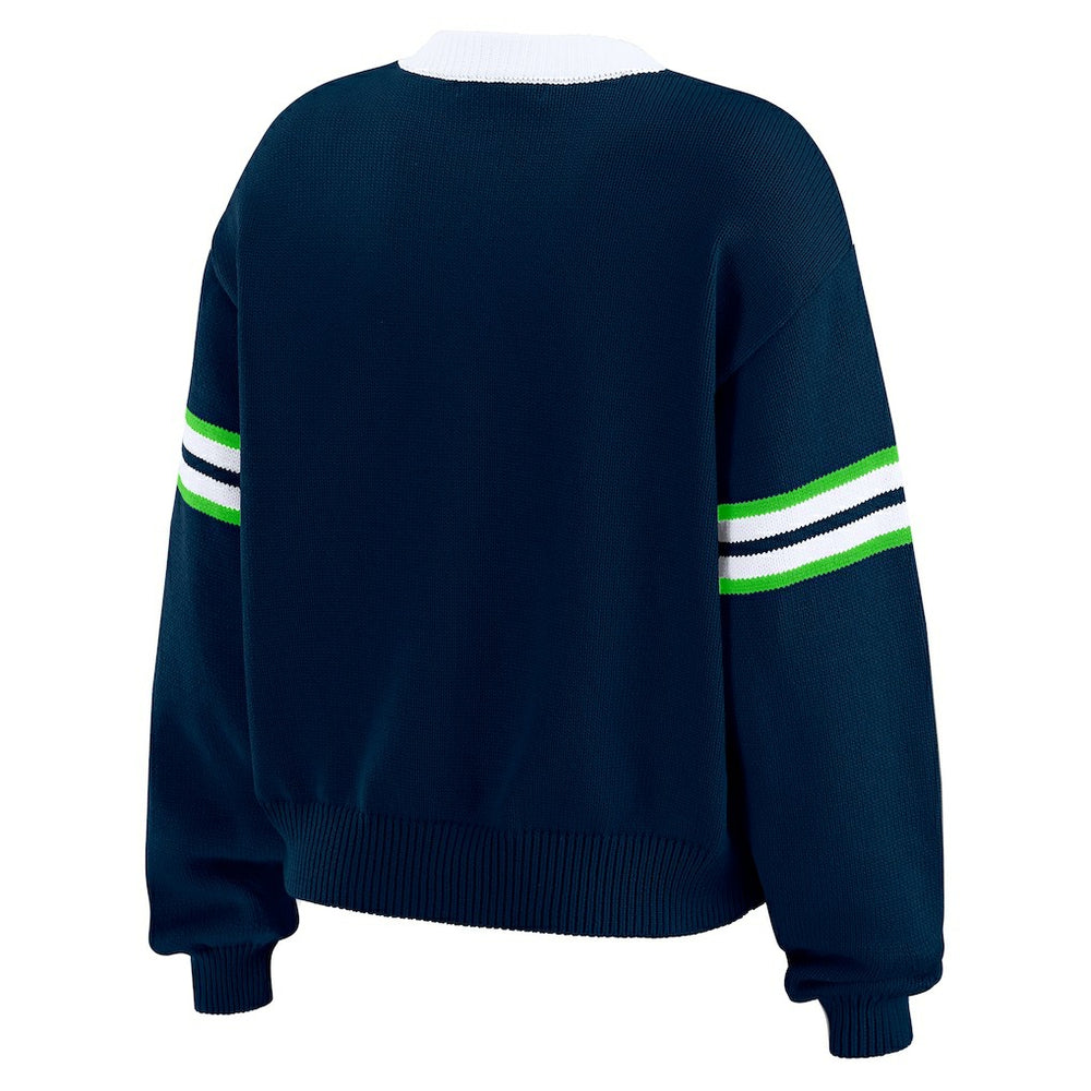 Seattle Seahawks WEAR by Erin Andrews Women's Lace-Up Pullover Sweatshirt Navy
