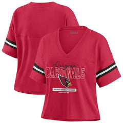 Arizona Cardinals WEAR by Erin Andrews Women's Color Block Boxy Modest Crop V-Neck T-Shirt Cardinal