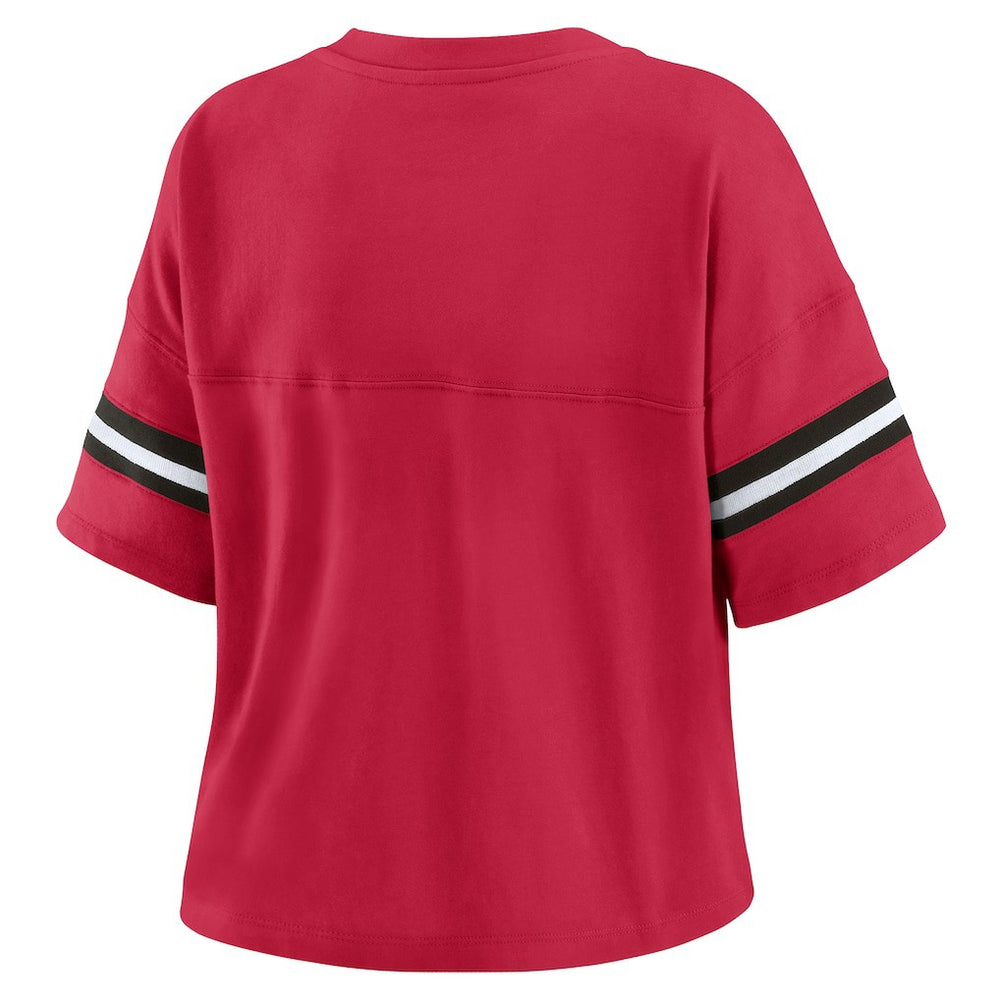 Arizona Cardinals WEAR by Erin Andrews Women's Color Block Boxy Modest Crop V-Neck T-Shirt Cardinal
