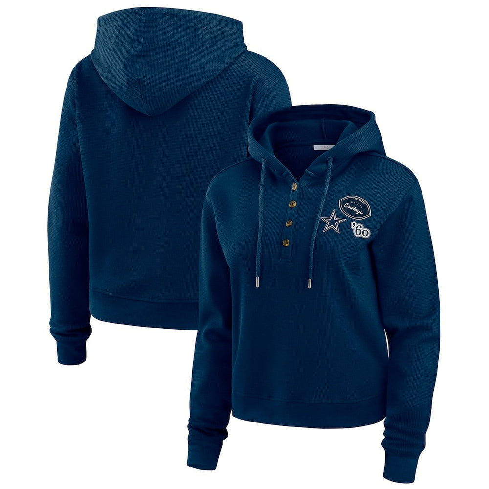 Dallas Cowboys WEAR by Erin Andrews Women's Waffle Hoodie Pullover Top Navy