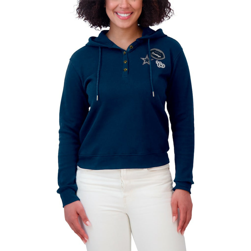 Dallas Cowboys WEAR by Erin Andrews Women's Waffle Hoodie Pullover Top Navy
