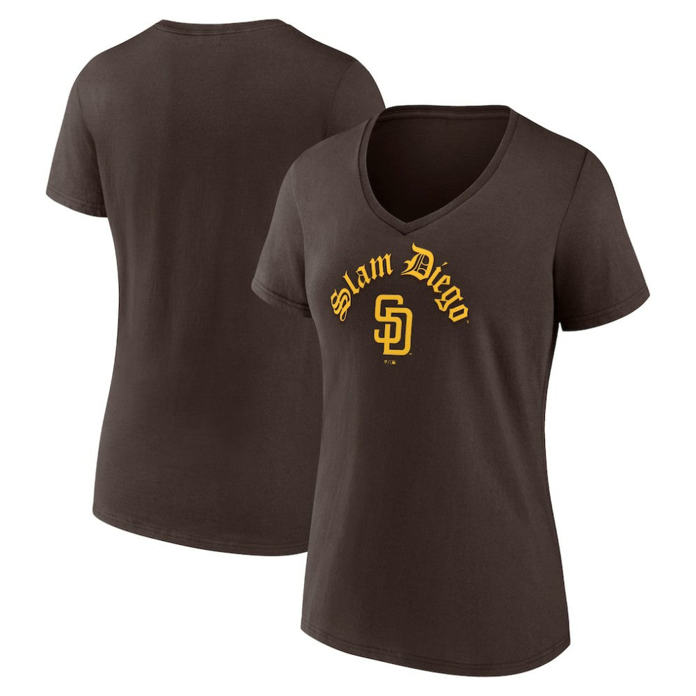 San Diego Padres Fanatics Women's Local V-Neck T-Shirt - Brown - Fanatics on Sale