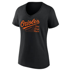 Baltimore Orioles Fanatics Women's Hot Dog Race V-Neck T-Shirt - Black - Fanatics Lifestyle