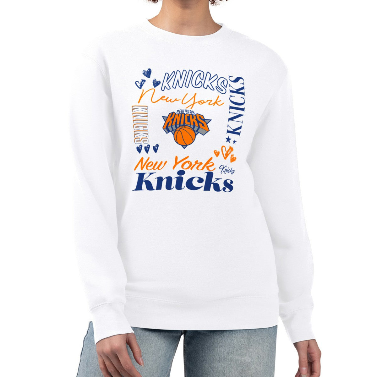 New York Knicks G-III 4Her by Carl Banks Women's Collage Team Graphic Fleece Pullover Sweatshirt White